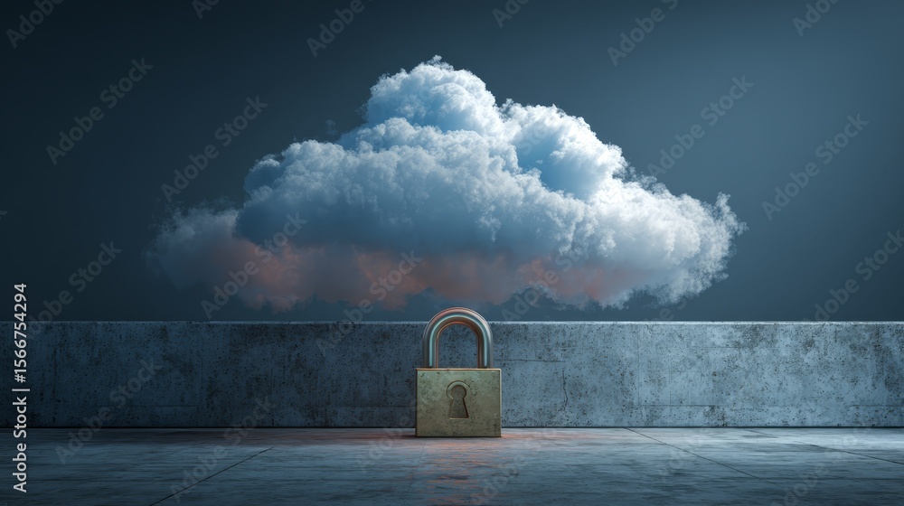 Poster cloud padlock, protecting your data in the cloud security, encryption, and access control