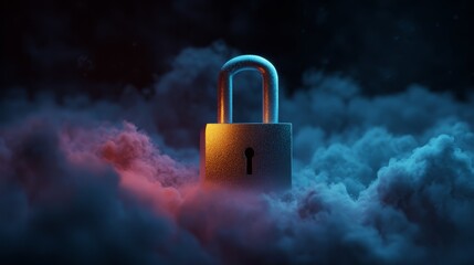 Protecting the cloud, secure lock in the sky symbolizing cybersecurity and data protection