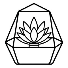 Glass Terrarium with a Succulent – Clean Outline Vector Illustration – Minimal Botanical Icon for Indoor Plant Decor, Eco Design, Gardening Graphics, and Nature-Inspired Projects