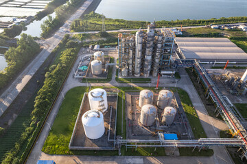 aerial view of oil refinery