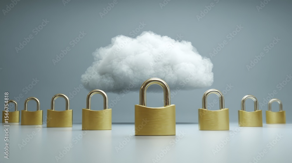 Poster cloud security and data protection, padlocks symbolizing digital access control in the cloud