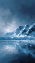 Fototapeta premium A melting blue glacier surrounded by monochrome arctic sea