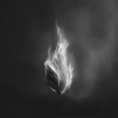 Smoldering flame consuming a leaf in grayscale