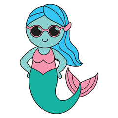 Cute cartoon mermaid vector illustration