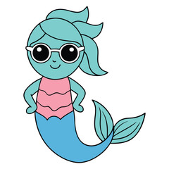 Cute cartoon mermaid vector illustration