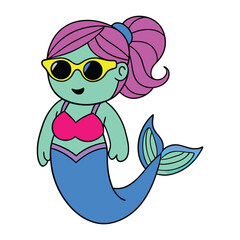 Cute cartoon mermaid vector illustration