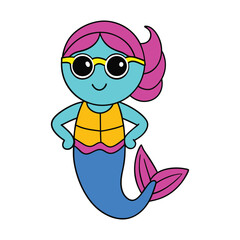 Cute cartoon mermaid vector illustration