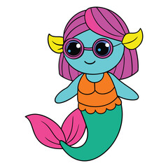 Cute cartoon mermaid vector illustration