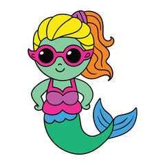 Cute cartoon mermaid vector illustration