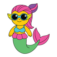 Cute cartoon mermaid vector illustration