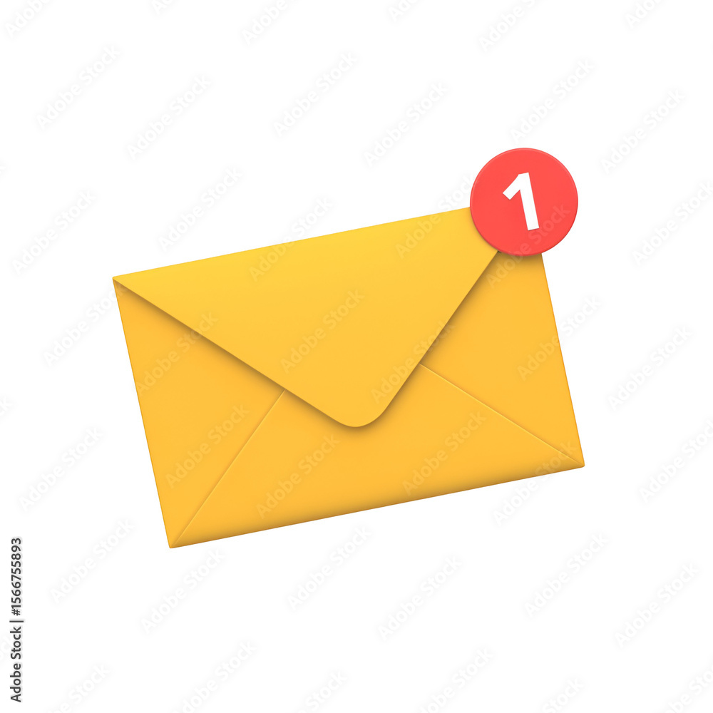 Poster a vibrant yellow envelope icon with a red notification badge signifies one unread message on a clean