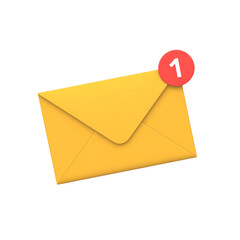 A vibrant yellow envelope icon with a red notification badge signifies one unread message on a clean transparent background