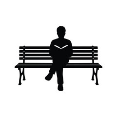 Person reading book on park bench black silhouette vector illustration