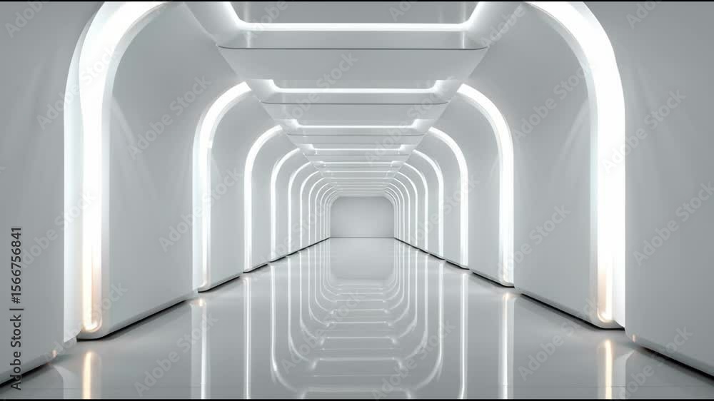 Poster luminescent waves gliding through pristine architectural corridor, revealing minimalist futuristic s