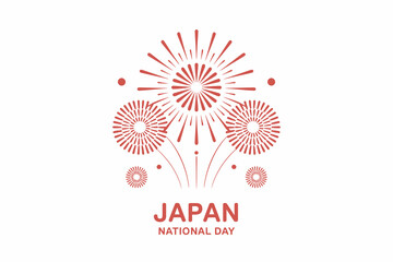 Japan National Day banner, red fireworks illustration, festive celebration, Japanese holiday greeting, patriotic event design