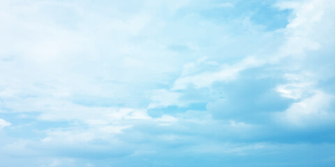 Obraz premium Air Blue, beautiful daylight clouds, a surface canvas image, panorama, white cirrus cloud on a sunny day, soft blue atmospheric, dramatic sky, colorful clearing, fresh weather fluffy 