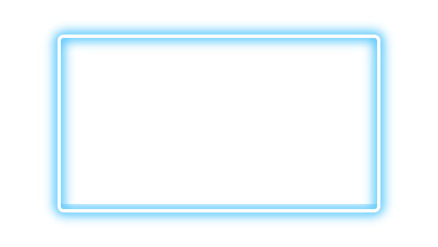 Blue neon rectangle, Blue neon glow rectangular frame, Blue neon border. Vector illustration.