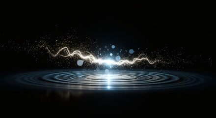 Fototapeta premium Abstract image showing a light burst with ripples and waves on a dark background with sparks
