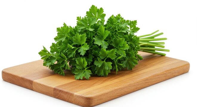 A fresh flavorful parsley herb sitting on a cutting board offers natural organic cooking ingredients for a meal - Powered by Adobe