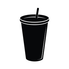 Disposable cup with straw vector black silhouette