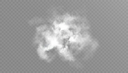White cloud of magical smoke with realistic swirls on a transparent background. Ideal for creating fantasy scenes, spells and mystical visualizations.