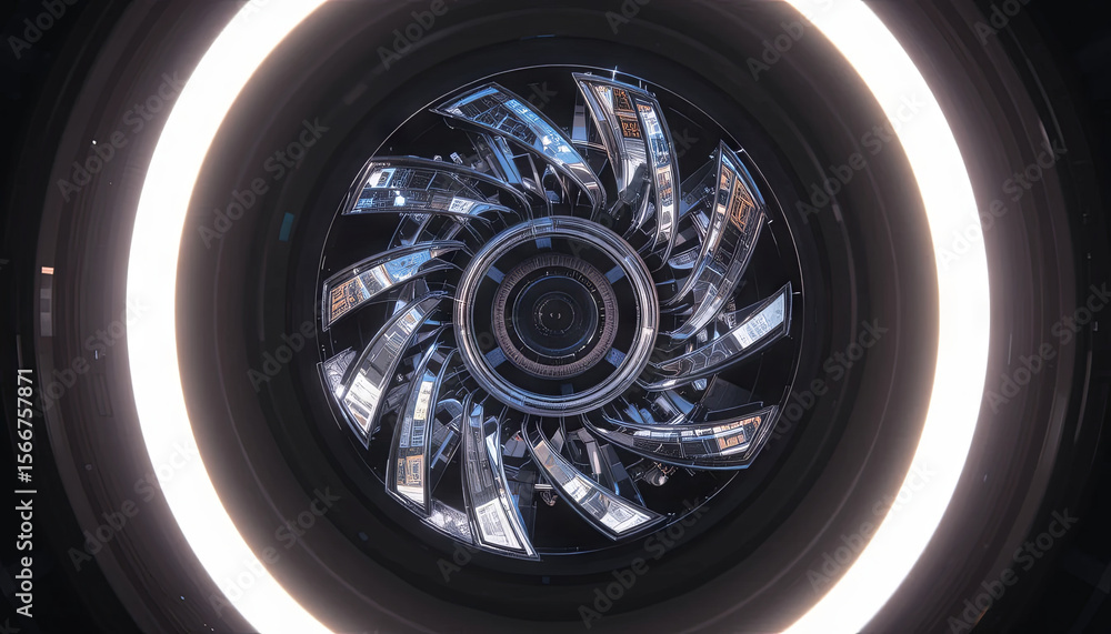 Poster a detailed view of a complex lens system showcasing intricate components surrounded by soft lighting
