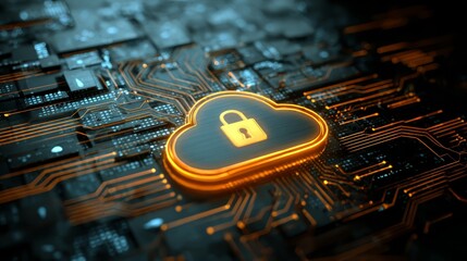 Cybersecurity lock on circuit board, protecting digital data in the modern age cybersecurity