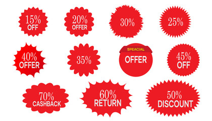 Set of circle red sticker & special offer shape design