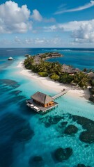 Fototapeta premium A breathtaking aerial photograph of a tropical island with crystal-clear turquoise water and white s