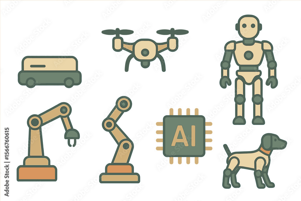 Poster exploring the diverse world of robotics and artificial intelligence with innovative designs and tech