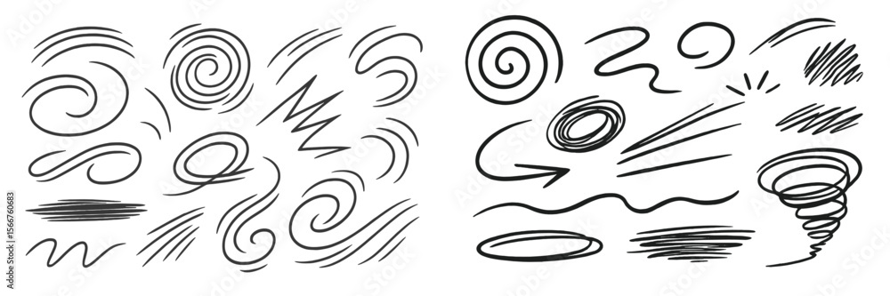 Poster abstract swirls and lines representing movement and energy in a minimalist black and white style