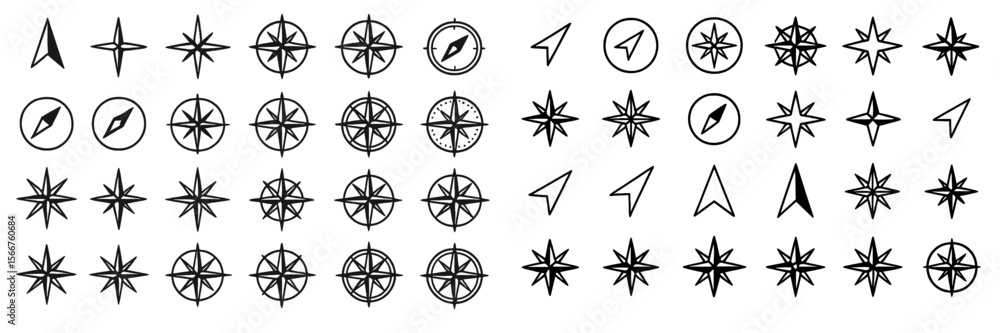Poster Multiple compass designs showcasing various styles and shapes in a structured arrangement on a simple background