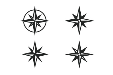 Abstract compass designs featuring various star patterns displayed on a white background for navigation concepts