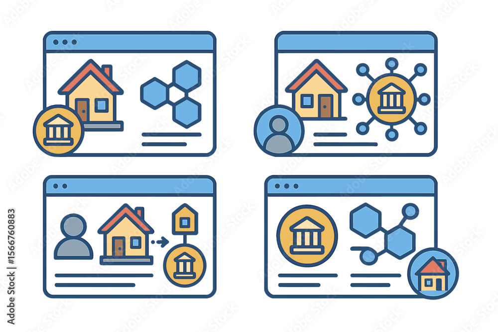 Poster Digital real estate concepts displayed with illustrations of houses and network graphics