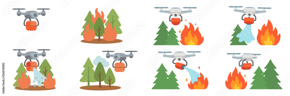 Poster drones assist in wildfire management by dropping water on burning forests in an efficient response o