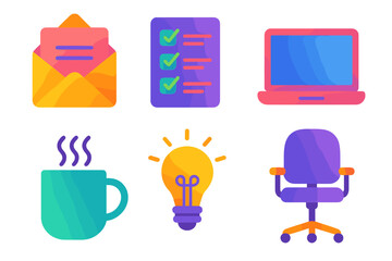 Creative workspace elements including a laptop, coffee cup, and office chair suitable for productivity and planning