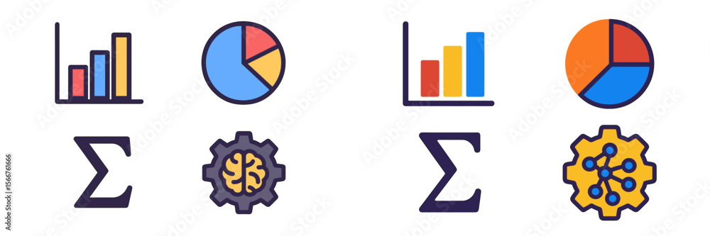 Aufkleber colorful data visualization icons showcase graphs, charts, and analytics symbols for business analys