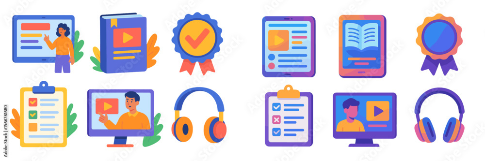 Aufkleber visual representation of online learning tools and resources for educational engagement and assessme
