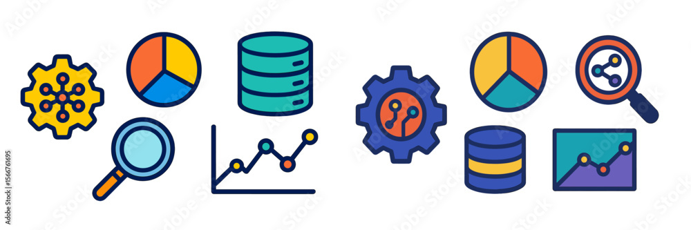 Poster Visual symbols representing data analytics processes and tools for business insights and decision making