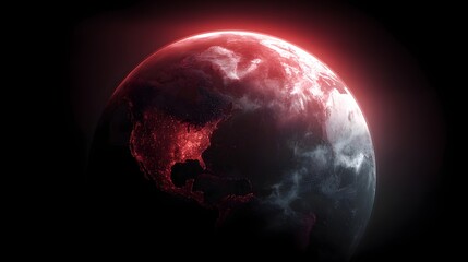 Glowing red planet amid dark and ominous global atmosphere