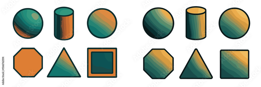 Poster geometric shapes in contrasting colors displayed in a creative arrangement showcasing three-dimensio
