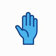 Fototapeta premium Hand icon presents open hand gesture in blue and white. Hand icon features simple hand symbol in minimalist style. Representing connection, help, and accessibility,