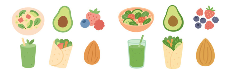 Colorful assortment of healthy foods and beverages representing a nutritious lifestyle at a casual gathering