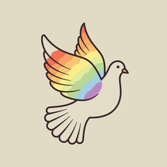 Obraz premium Rainbow dove in flight as a symbol of peace and pride. Rainbow dove with wings colored in rainbow shades celebrates diversity and freedom. Use this rainbow dove image to express hope and acceptance.