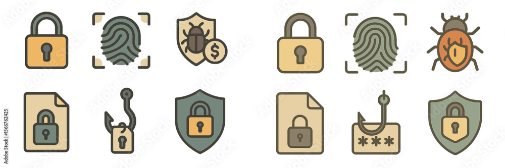 Poster Exploring security icons related to fingerprint recognition and cybersecurity threats in a modern digital landscape