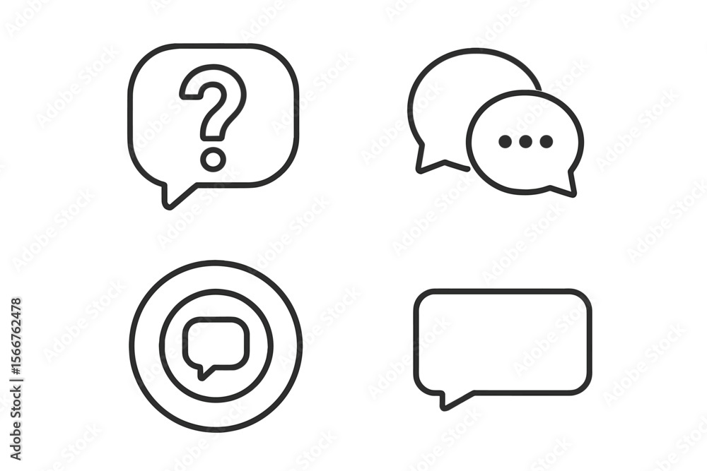Poster Different chat bubbles and conversation icons representing communication themes in digital design