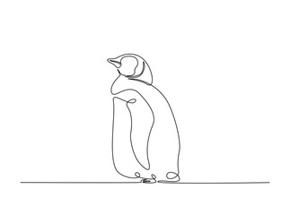 Penguin flighless bird draw in single outline illustration. Continuous line art drawing of Penguin.