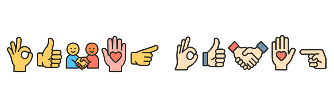 Diverse hand gestures symbolizing communication, connection, and emotions in a modern graphic design