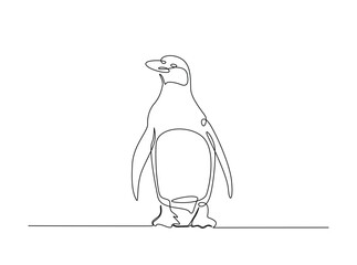 Penguin flighless bird draw in single outline illustration. Continuous line art drawing of Penguin.