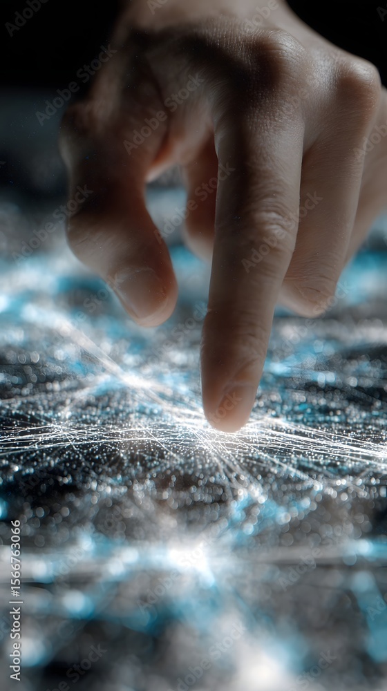 Aufkleber finger tracing a path on a layered holographic network map